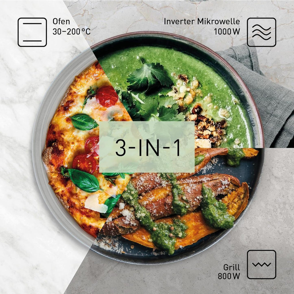 Panasonic NN-DF38PBEPG Kombi-Mikrowelle & Grill, 1000 W, 23 l, Inverter-Tech, Eco Kombi Modus, Flachbett, 16 Auto-Programme & Auftau-Modi, emailliertes Blech, Gitterrost, leichte Reinigung, Schwarz
