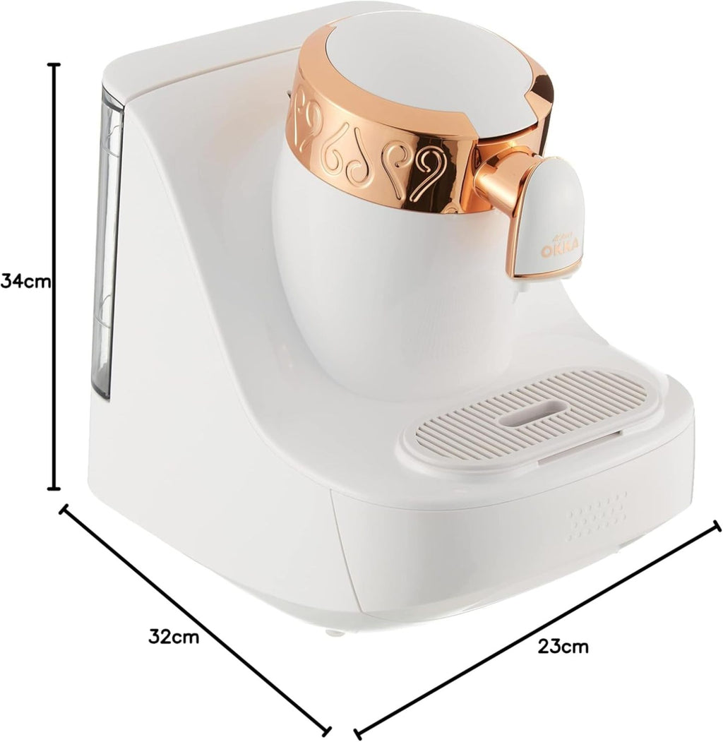 Arzum Okka Türkischer Kaffeemaschine, Vollautomatisch, 3 Tassen Größen, Selbstreinigungsfunktion, 950 ml Wassertank, Überschutzsensor, Kompaktes Design, Schwarz-Gold