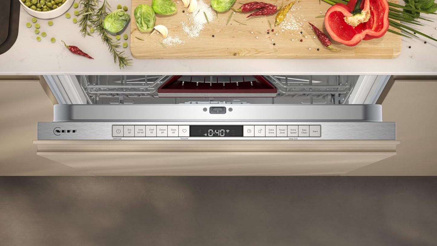 NEFF S157YCX03E, N 70, Smarter Geschirrspüler Vollintegriert, 60 cm, Besteckschublade, Made in Germany, Zeolith-Trocknung, besonders leise Spülmaschine, höhenverstellbarer Oberkorb, starker Sprühdruck