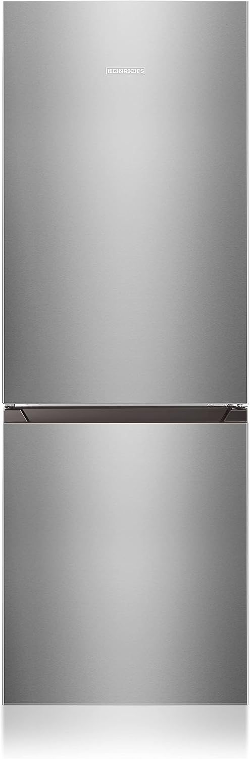 Heinrichs Fridge Freezer Combination 175 Litres, Cooling Volume 122 L, Freezer 53 L, LED Interior Lighting, Fridge Door Hinge, Changeable, Quiet 39 dB, Large Freezer Boxes, 7 Temperature Levels, inox