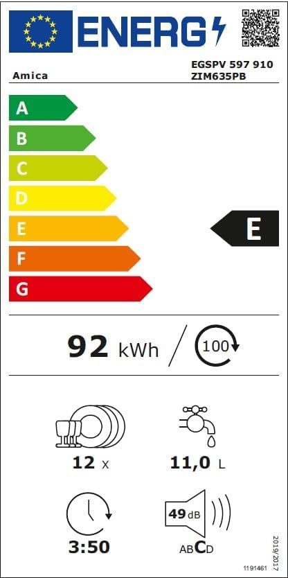 Amica Einbau-Geschirrspüler EGSPV 597 910 / vollintegriert / 60 cm breit / 5 Programme, 12 Maßgedecke/Startzeitvorwahl