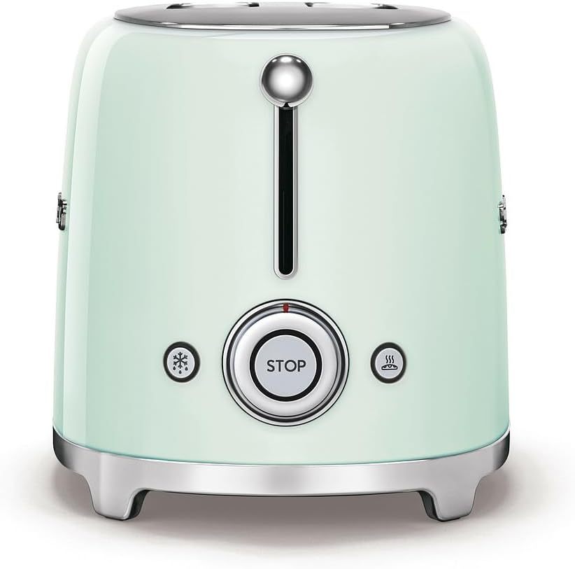 Smeg, 2x2 TSF01PGEU -Toaster, 2 Schlitze für 2 Scheiben, 6 Vergoldungsniveaus, Heizfunktion, Abtau- und Bagel- Funktion, Sammelschublade, 950W, Pastellgrün