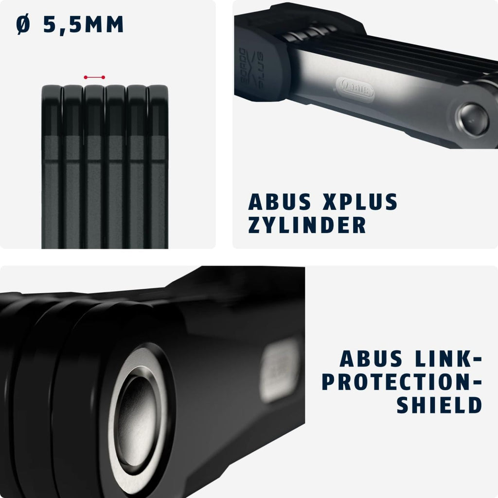 ABUS Faltschloss Bordo Granit XPlus 6500 SH mit Halterung - Fahrradschloss aus gehärtetem Stahl - ABUS-Sicherheitslevel 15-110 cm - Schwarz