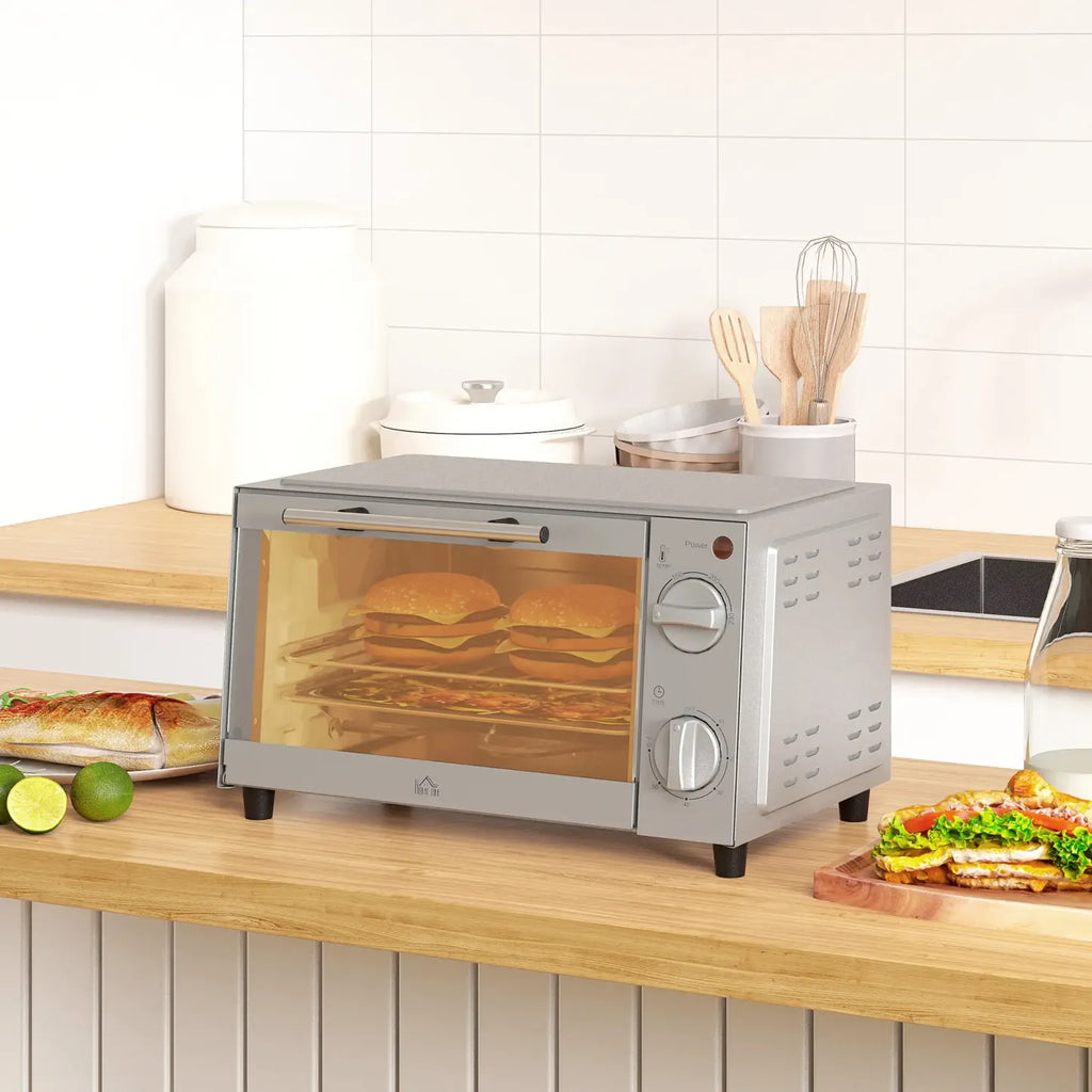 HOMCOM Minibackofen Elektro mit Timer & Sichtfenster Edelstahl