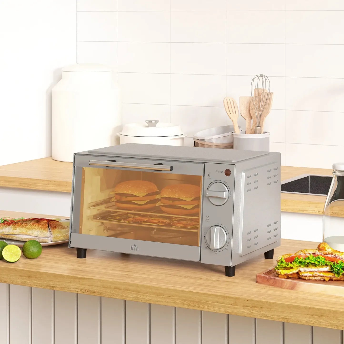 HOMCOM Minibackofen Elektro mit Timer & Sichtfenster Edelstahl