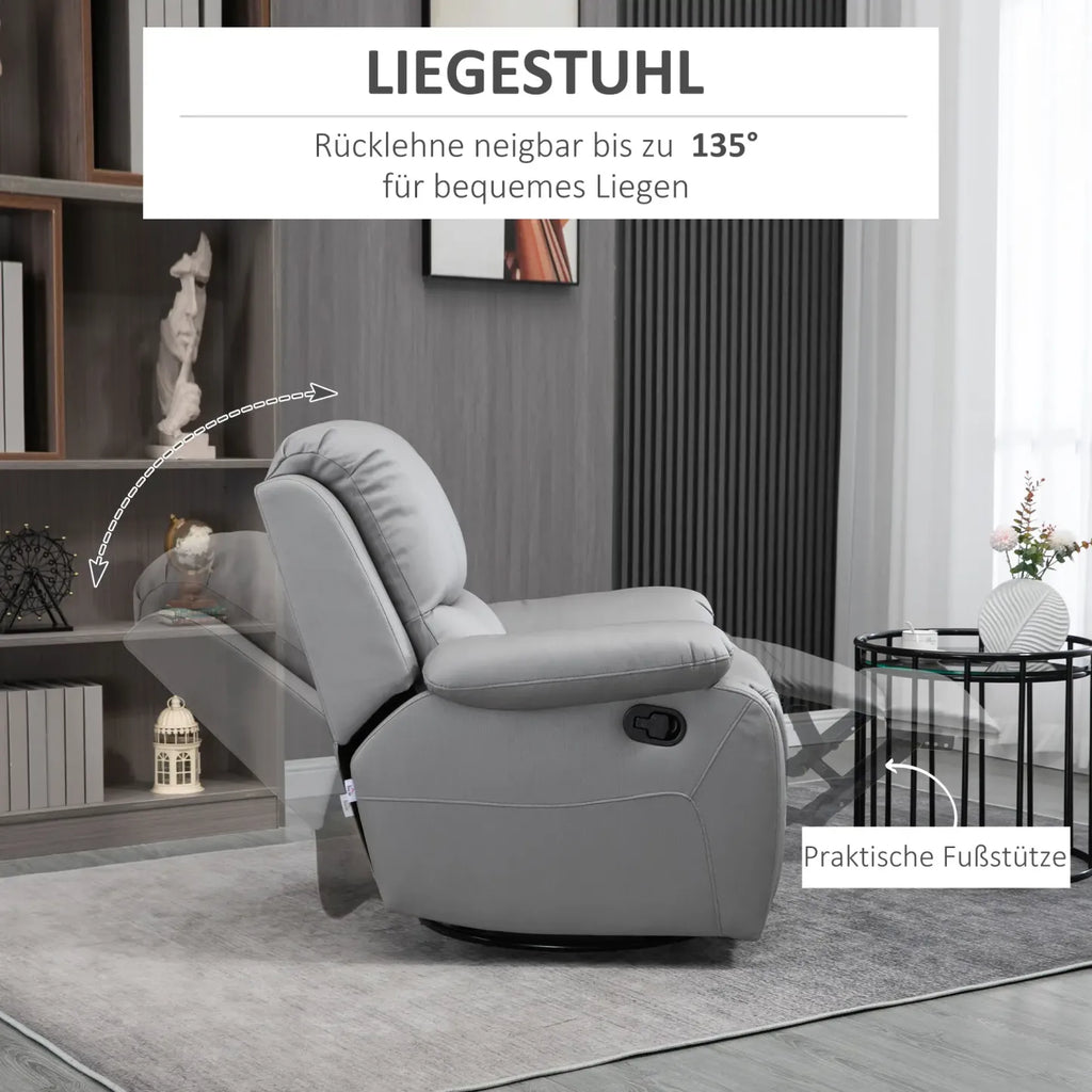 HOMCOM Fernsehsessel Relaxsessel verstellbar drehbar grau