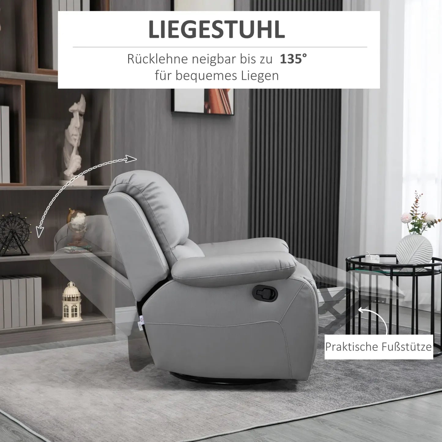 HOMCOM Fernsehsessel Relaxsessel verstellbar drehbar grau