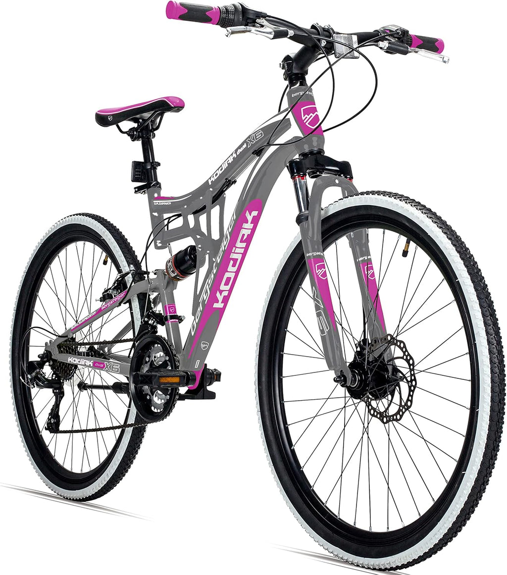 Bergsteiger Kodiak 26 Zoll, 29 Zoll Mountainbike, Scheibenbremse, Shimano 21 Gang-Schaltung, Vollfederung, Fully MTB für Jungen, Mädchen, Damen & Herren