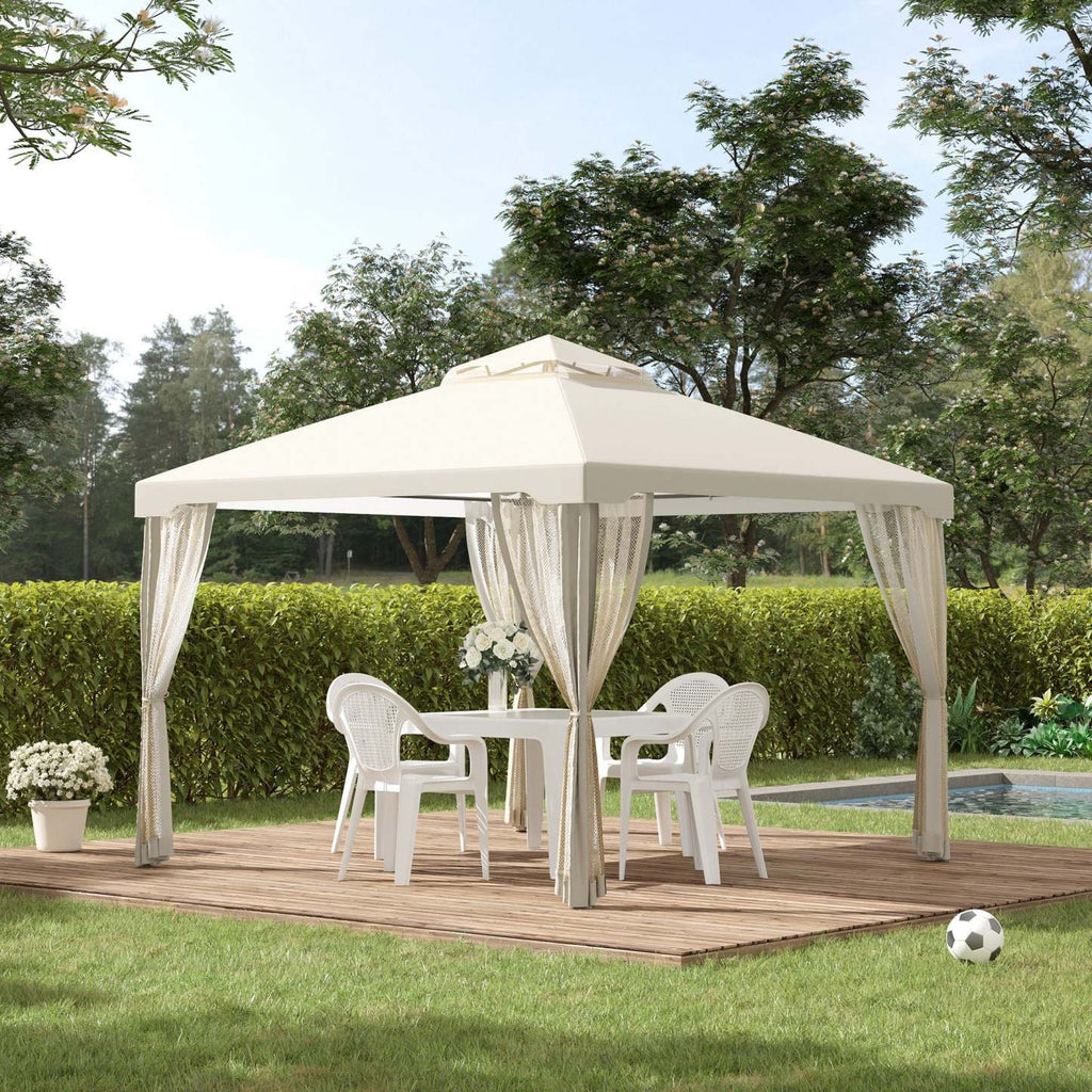 Outsunny Gartenpavillon Doppeldach Insektenschutz cremeweiß