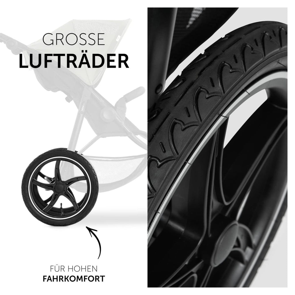 hauck Kinderwagen Runner 2, Dreirad Buggy mit XL Lufträder für Kinder bis 22 kg, UV-Schutz 50+, Belüftungsfenster, Höhenverstellbar, Faltbar, XL Korb bis 3 kg, Liegefunktion (Black)
