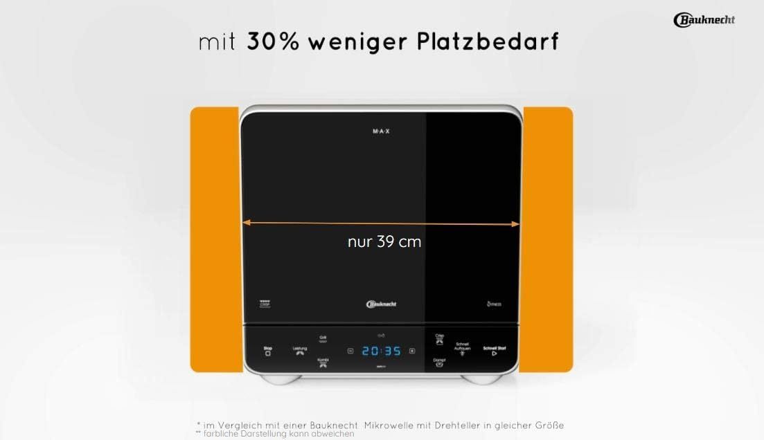 Bauknecht MW 39 WSL / Kombination Grill und Mikrowelle / Crisp Funktion / 700 W / 13 L Garraum / Super-Kompakt Design / Dampfgarfunktion / Schnellauftau-Funktion, Weiß/Silber