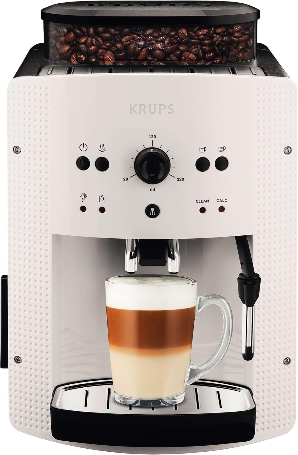 Krups Arabica Picto Kaffeevollautomat, Milchschaumdüse, 2-Tassen-Funktion, Drehregler, Einfache Reinigung, Kaffeemaschine, Schwarz, EA810870