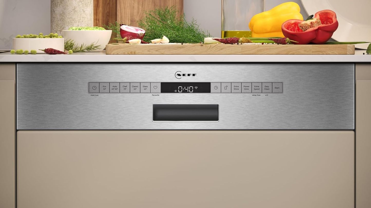 NEFF S157YCX03E, N 70, Smarter Geschirrspüler Vollintegriert, 60 cm, Besteckschublade, Made in Germany, Zeolith-Trocknung, besonders leise Spülmaschine, höhenverstellbarer Oberkorb, starker Sprühdruck