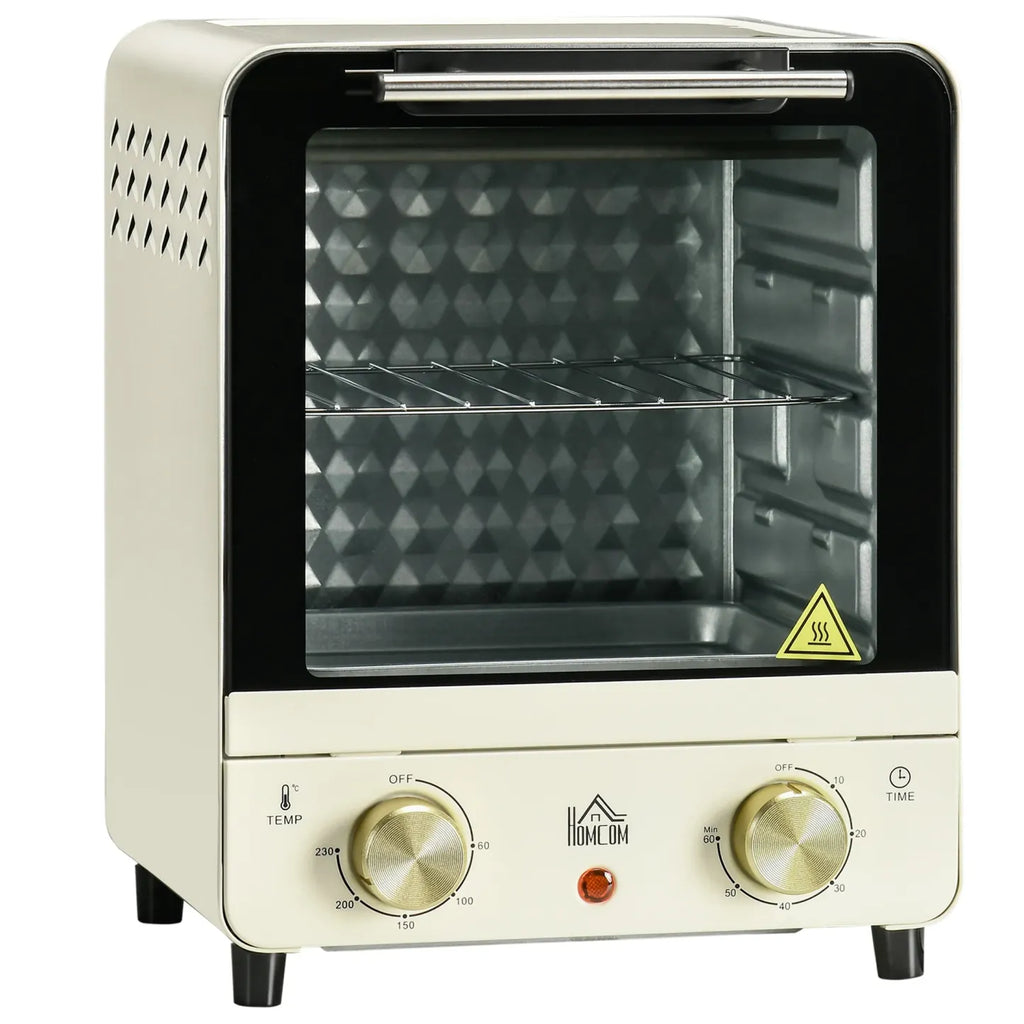 HOMCOM Minibackofen einstellbare Temperatur Timer Sichtfenster Cremeweiß