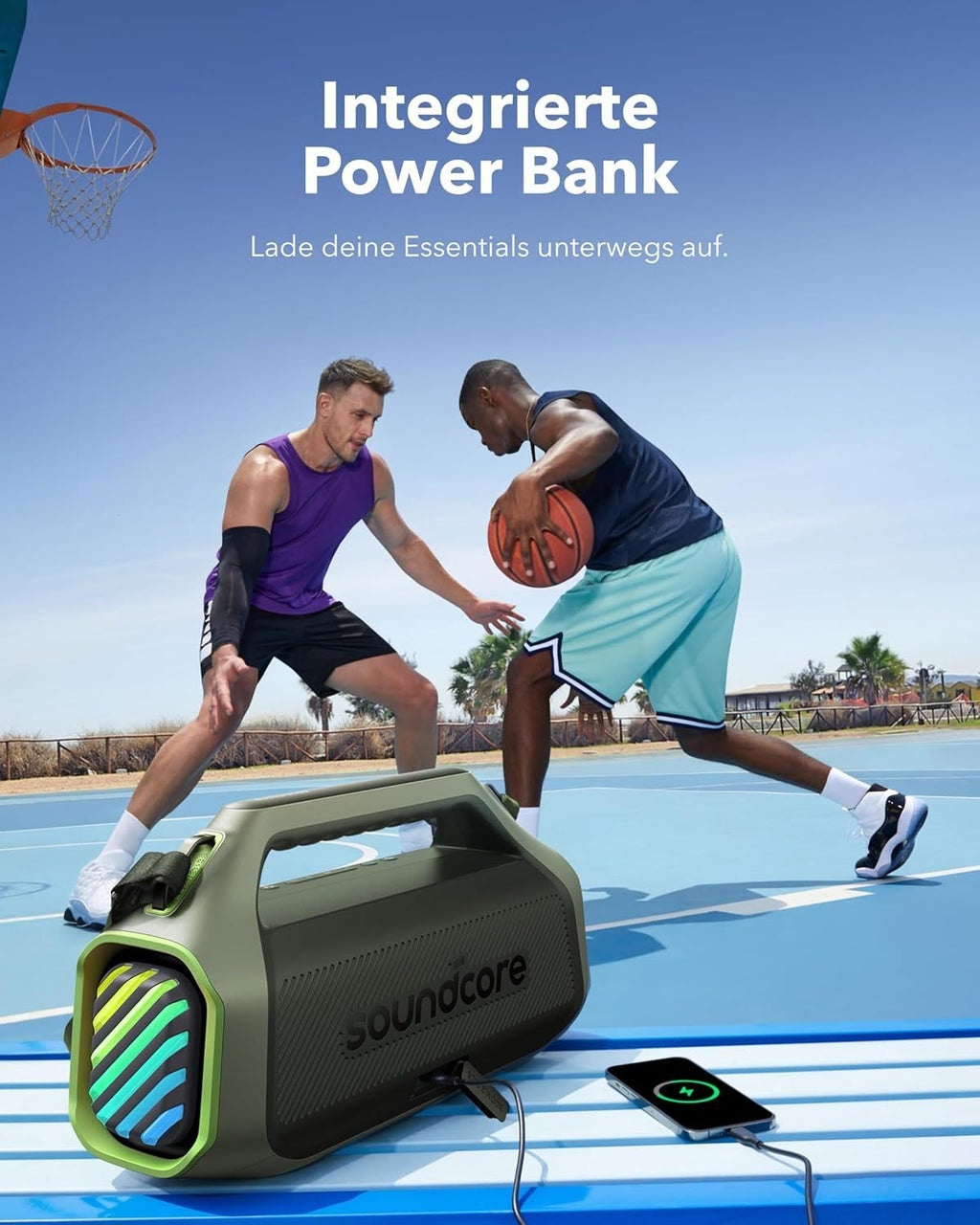 soundcore Boom 2 Plus Outdoor Lautsprecher, 140W, 2+2 Channel, BassUp 2.0, 20h, Schnellladung, IPX7 wasserdicht, RGB Lichter, USB-C, Power Bank, BT 5.3, tragbarer Bluetooth Lautsprecher, Camping