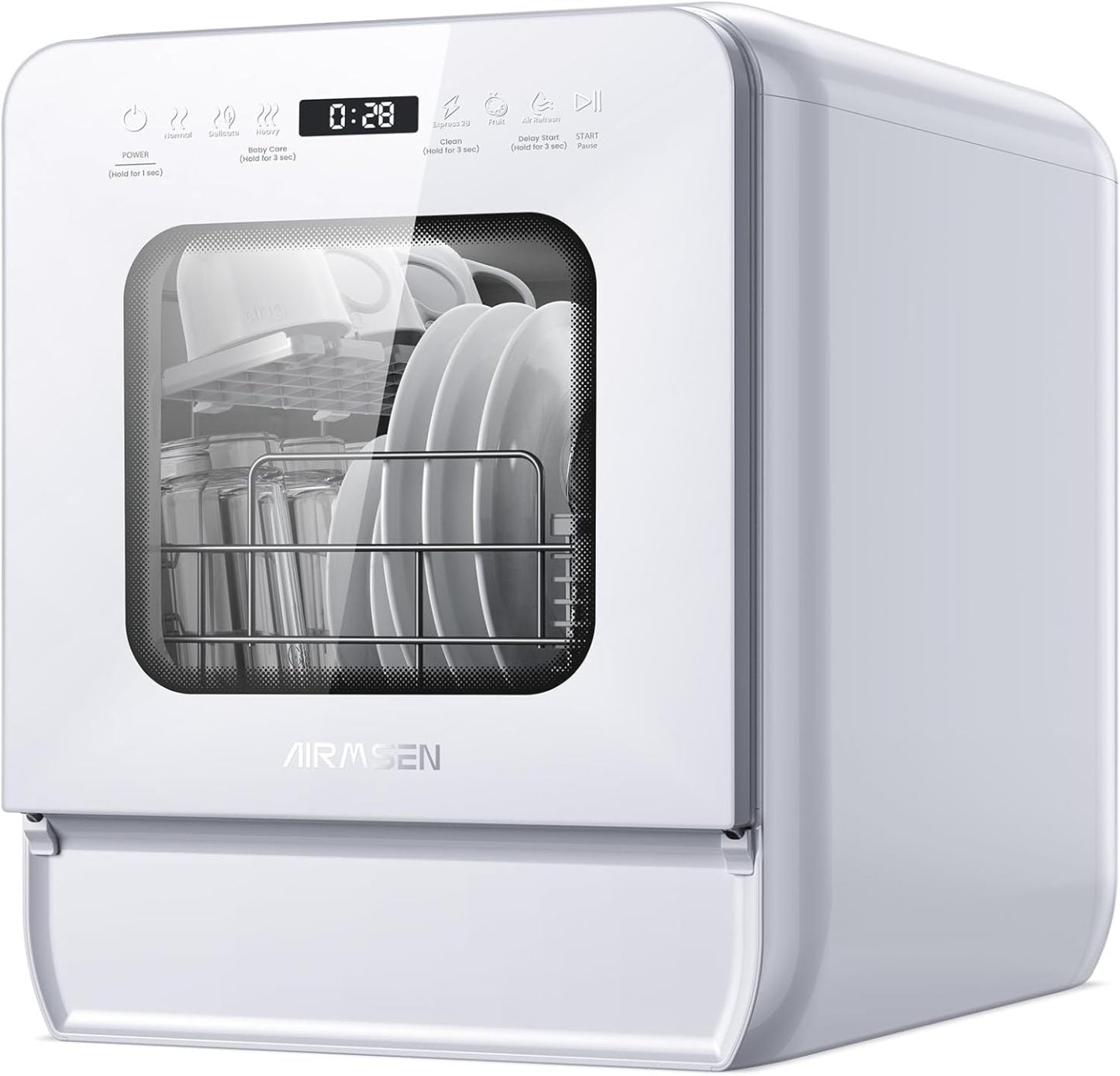 AIRMSEN Tischgeschirrspüler Mini Geschirrspüler mit wassertank klarspüler spülmaschine mit 9 Programme 37 * 50cm Ultra-Schmal & Tief, 1-24H Timer, 360° Doppelspray Schlauch-/Schlauchlos Weiß (Weiß)