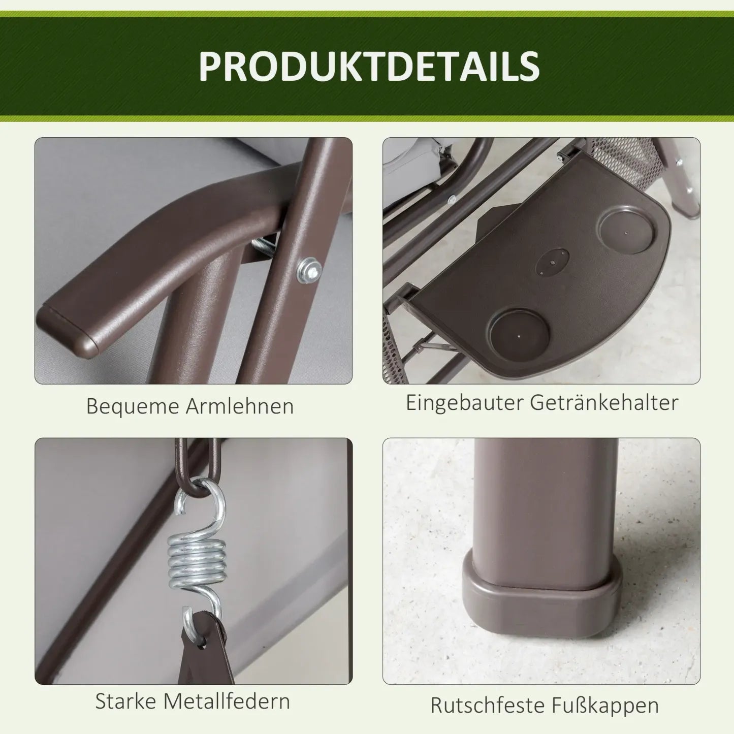 Outsunny Hollywoodschaukel 3-Sitzer mit Sonnendach und Ablagen