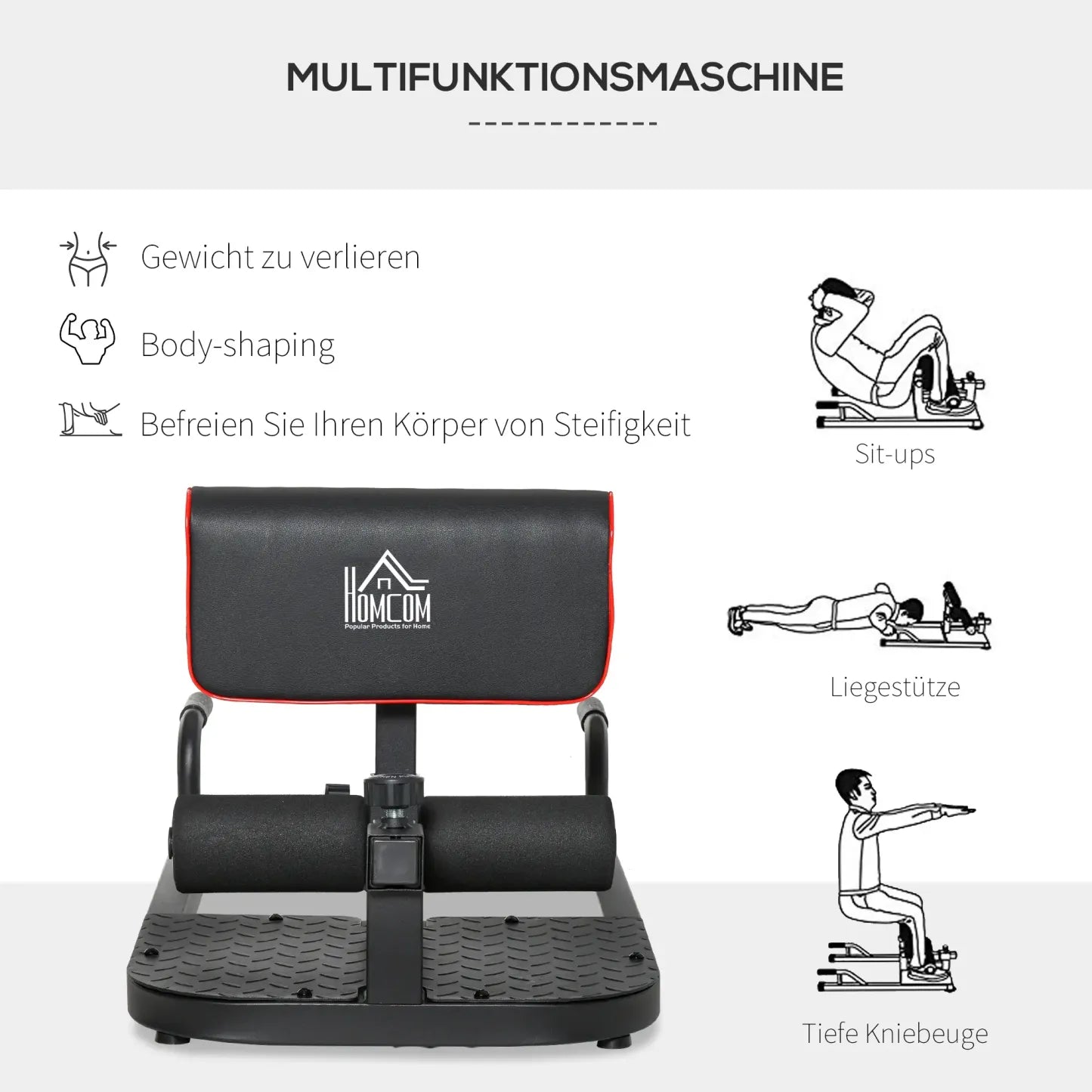 HOMCOM Sissy Squat Kniebeugentrainer 3in1 höhenverstellbar