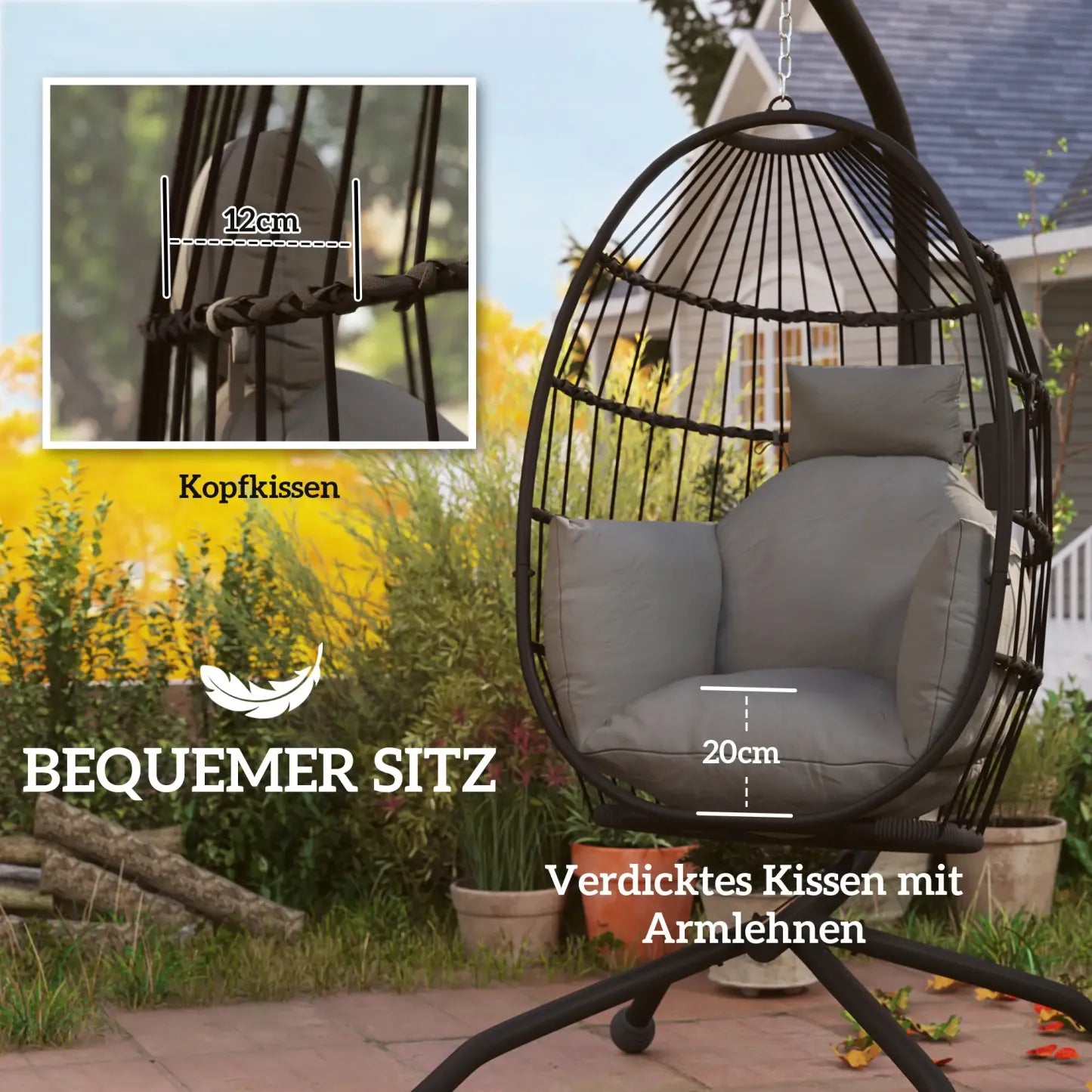 Outsunny Hängesessel Outdoor faltbar mit Becherhalter