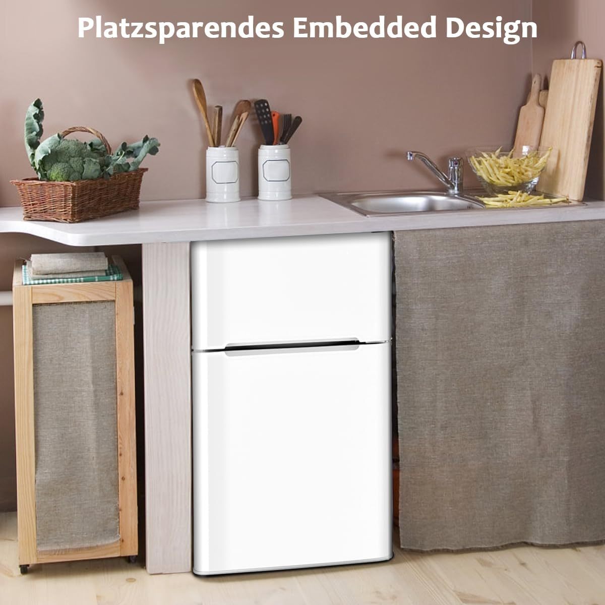 GOPLUS Kühlschrank mit Gefrierfach - Kühl Gefrierkombination / 90L Gesamtnutzinhalt, 27L Gefrierteil/Thermostat einstellbar/LED Innenbeleuchtung/Türanschlag wechselbar (Weiß)