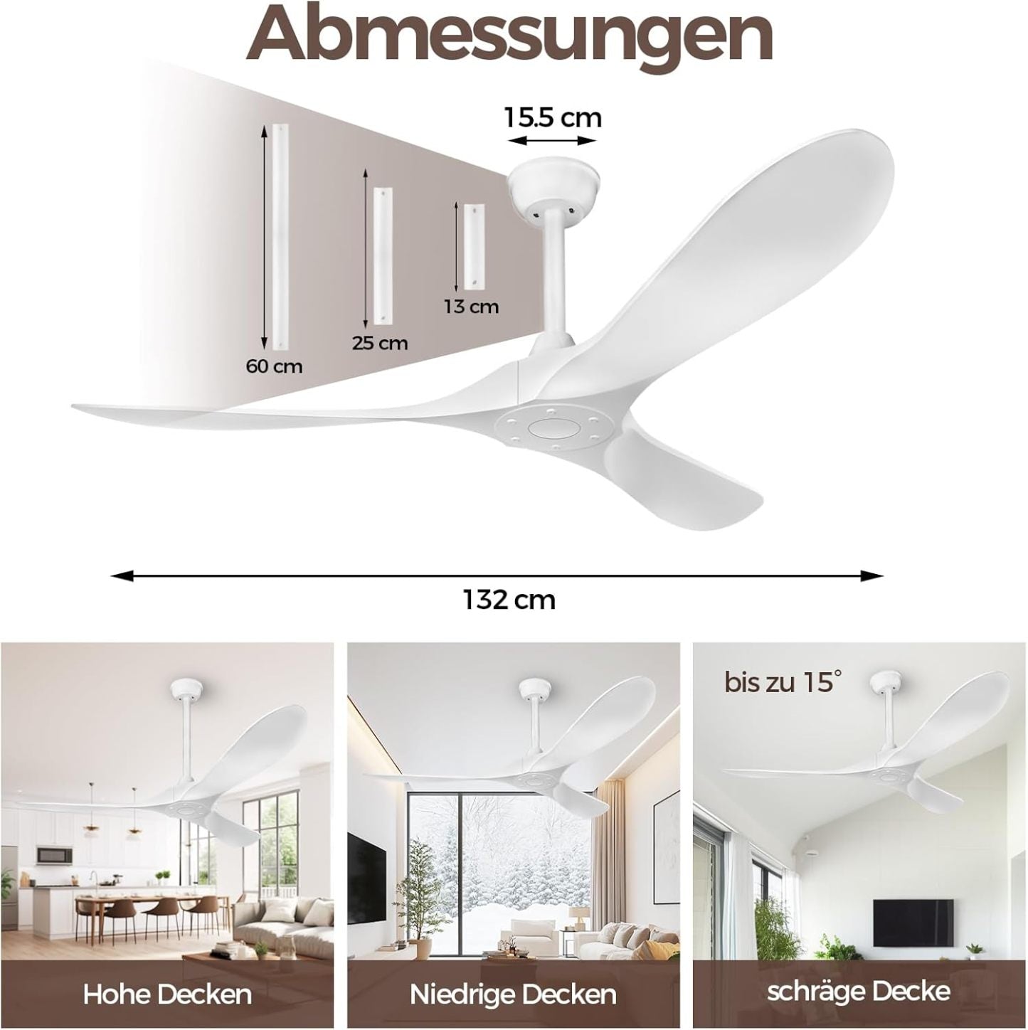 Biukis 152 cm Deckenventilator mit Fernbedienung, 6 Geschwindigkeitsstufen, reversibler DC-Motor für ganzjährige Nutzung, geeignet für Außenbereich, Garten, Wohnzimmer, Schlafzimmer – Walnuss