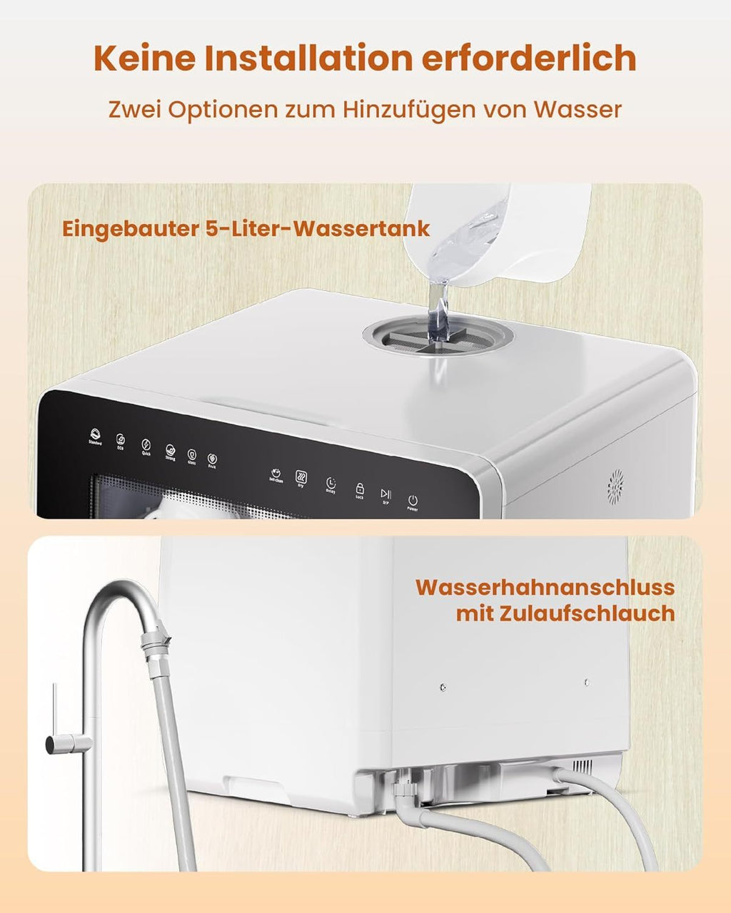 HAVA 2025 NEUE Tischgeschirrspüler mit Wasserenthärter und erhöhter Energieeffizienz, Spülmaschine mit 8 Programmen, Kindersicherung & verzögerter Start, keine Installation erforderlich