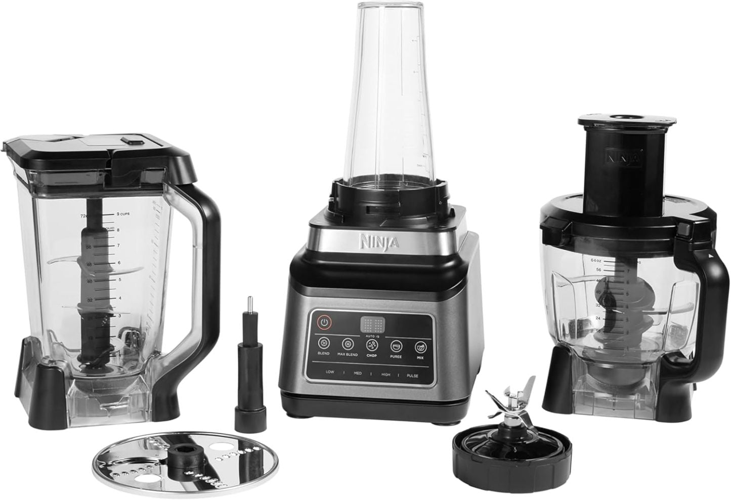 Ninja 3-in-1 Küchenmaschine & Mixer mit 5 Programmen: Mixen, Max Mixen, Hacken, Mischen, Pürieren, 1,8L Schüssel, 2,1L Krug, 700ml Becher, 1200W, spülmaschinenfest, Auto-iQ, Schwarz BN800EU