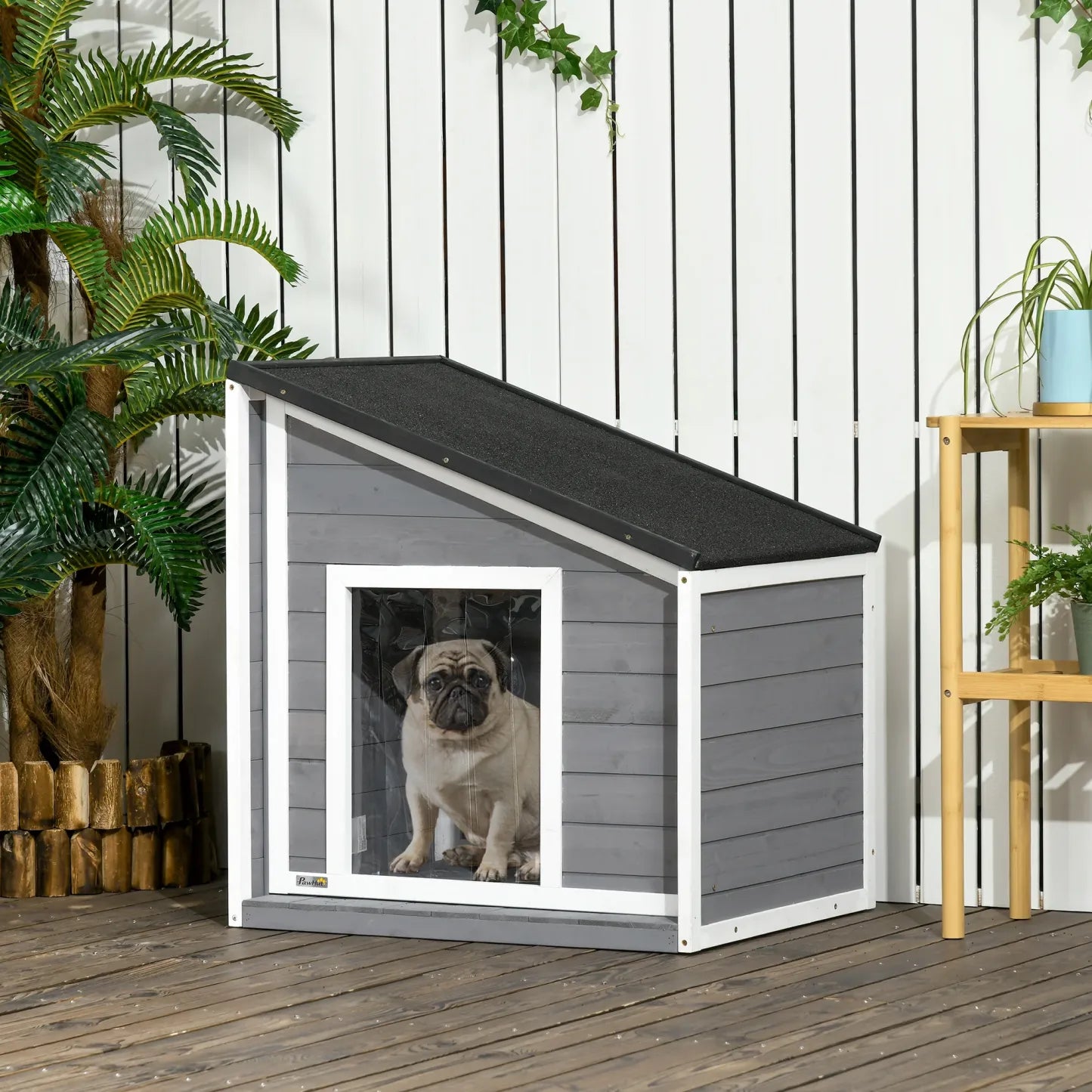 PawHut Hundehütte Outdoor aufklappbares Dach wetterfest Tannenholz