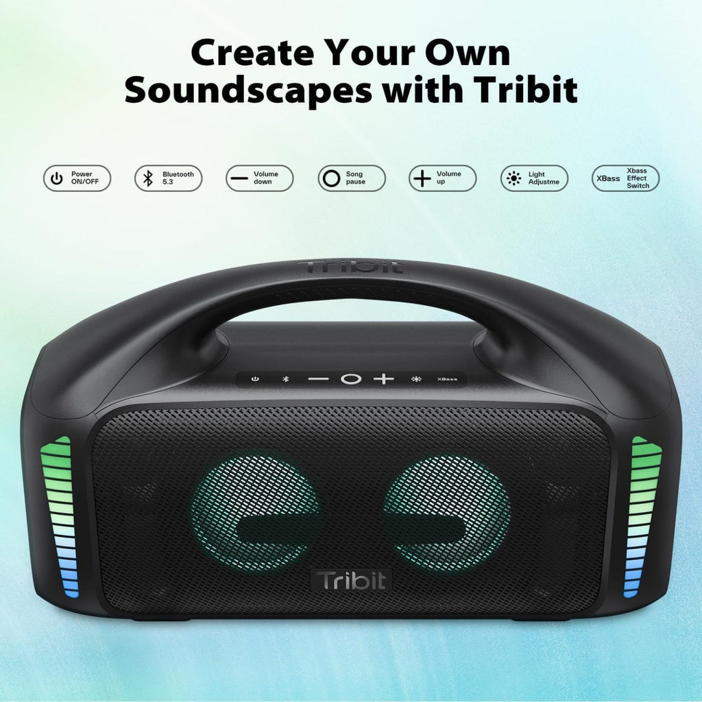 Tribit Bluetooth Lautsprecher StormBox Blast,Tragbarer Party Lautsprecher 90W Lauter Stereo Sound mit XBass LED-Lichtshow Bluetooth 5.3,Wasserdichter IPX7,TWS,30 Stunden Spielzeit für Draußen