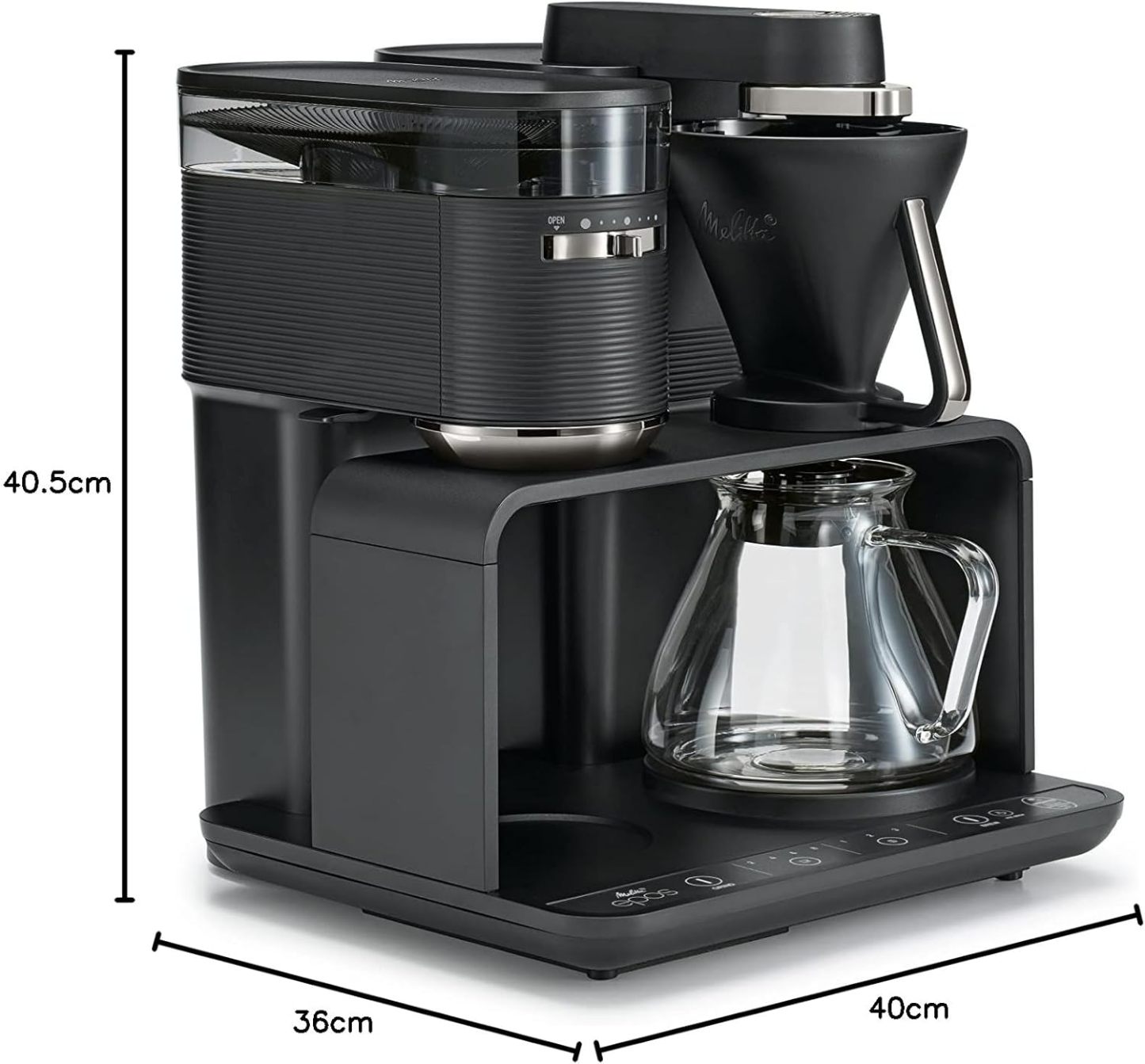 Melitta EPOS Kaffeemaschine mit Mahlwerk, schwarz-silber
