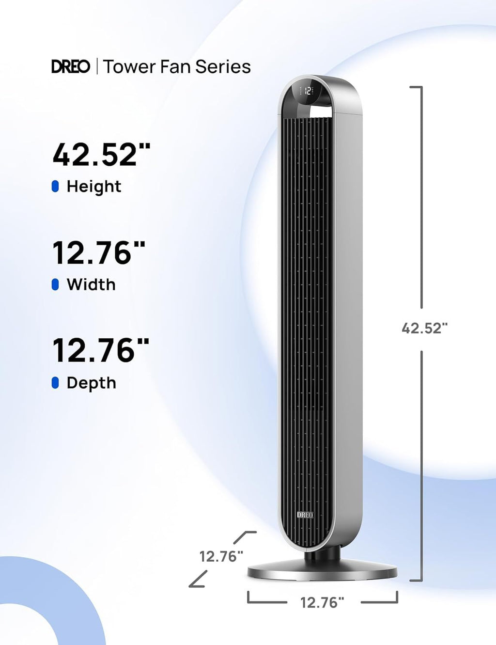 Dreo 25dB leiser Smart Turmventilator mit Sprachsteuerung, WiFi Alexa Ventilator, APP Steuerung, 120° Oszillierender Standventilator, 12 Geschwindigkeiten, 4 Modi, 12-Stund-Timer, Pilot Max S
