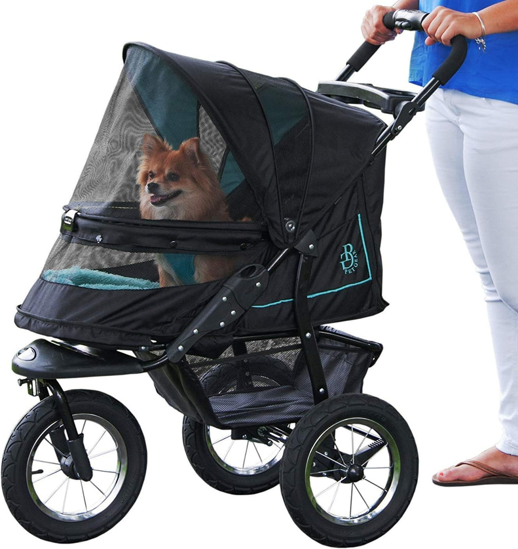 No-Zip NV Haustier-Buggy für Katzen/Hunde, Einstieg ohne Reißverschluss, einfaches Zusammenklappen mit einer Hand, Reifen mit Gelfüllung, Plüschpolster + Wetterschutz inklusive, 3 Farben