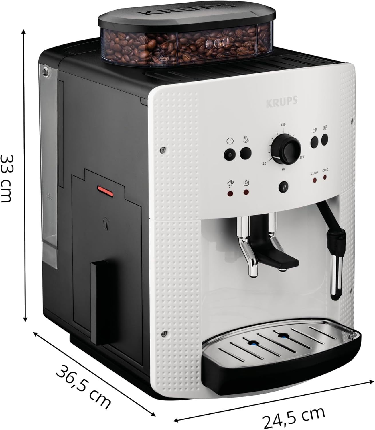 Krups Arabica Picto Kaffeevollautomat, Milchschaumdüse, 2-Tassen-Funktion, Drehregler, Einfache Reinigung, Kaffeemaschine, Schwarz, EA810870