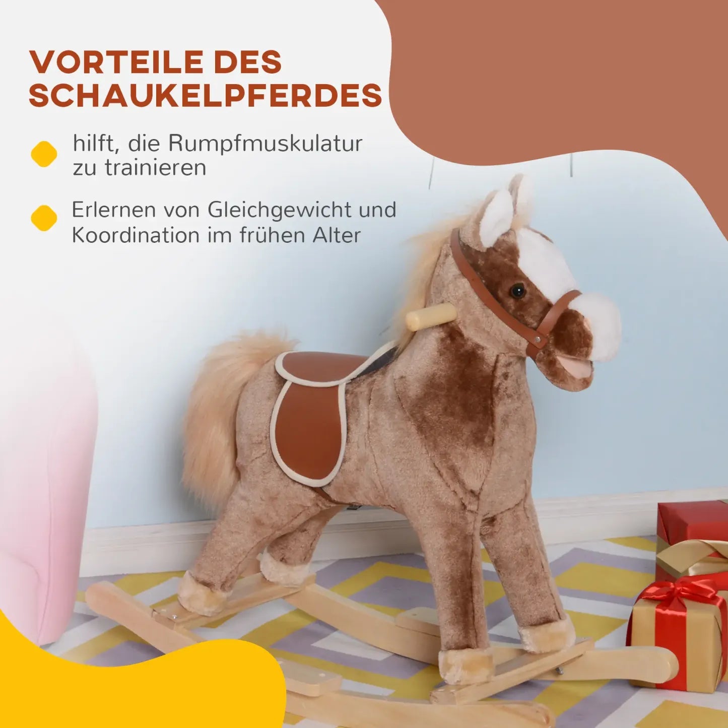 HOMCOM Schaukelpferd Kinderschaukelstuhl sicher gepolstert Plüsch