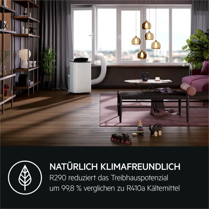 AEG Chillflex Pro AXP26U338CW mobile Klimaanlage / LED Display / Touch-Buttons / Fernbedienung / 30-40 m² / Kühlfunktion / Ventilator / Entfeuchtungsfunktion / Automatik / weiß/silber/schwarz