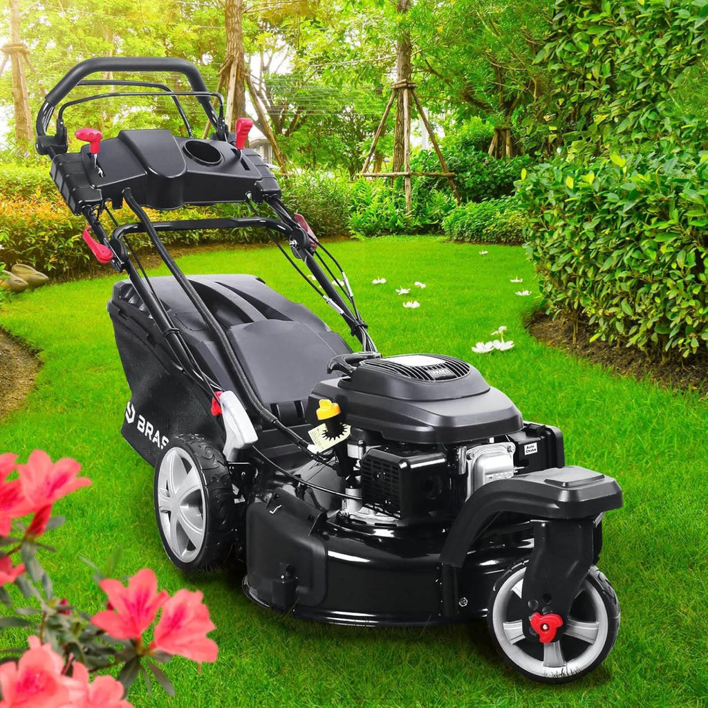 BRAST® Benzin Rasenmäher Trike mit Antrieb | 5,2kW(7PS) | 53cm Schnittbreite | viele Modelle | TÜV | 4 Takt OHV Motor | 30-80mm Schnitthöhe | 60L Fangkorb | Stahlgehäuse | Speed