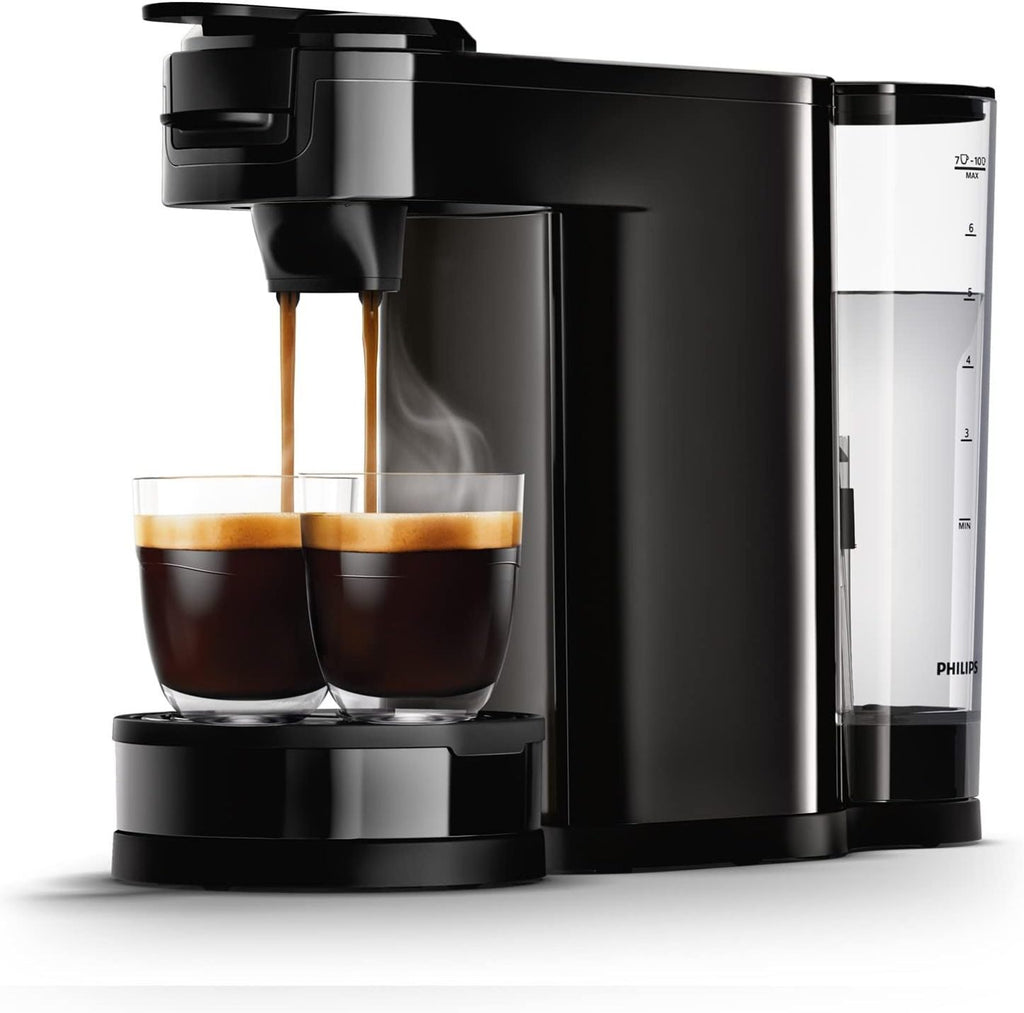 Philips Senseo Switch Pad- und Filterkaffeemaschine, 2-in-1-Brühtechnologie, 1-Liter-Wasserbehlter, 7 Tassen in einem Durchgang, Klavierlackschwarz (HD6592/64)