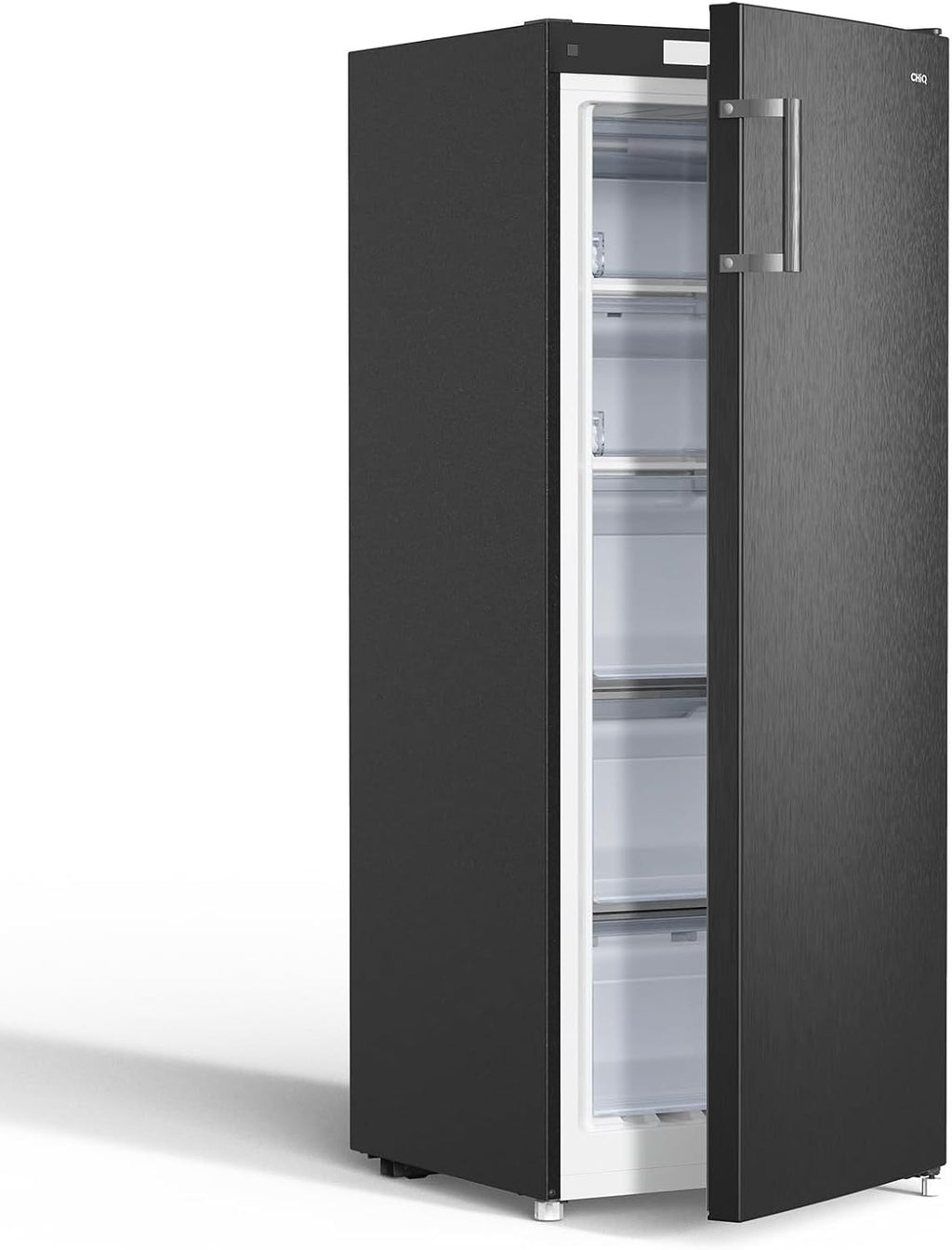 CHiQ FSD166NE4E Gefrierschrank 166 L, No Frost Technologie, Wechselbarer Türanschlag, Schwarzer Edelstahl, 144cm Höhe