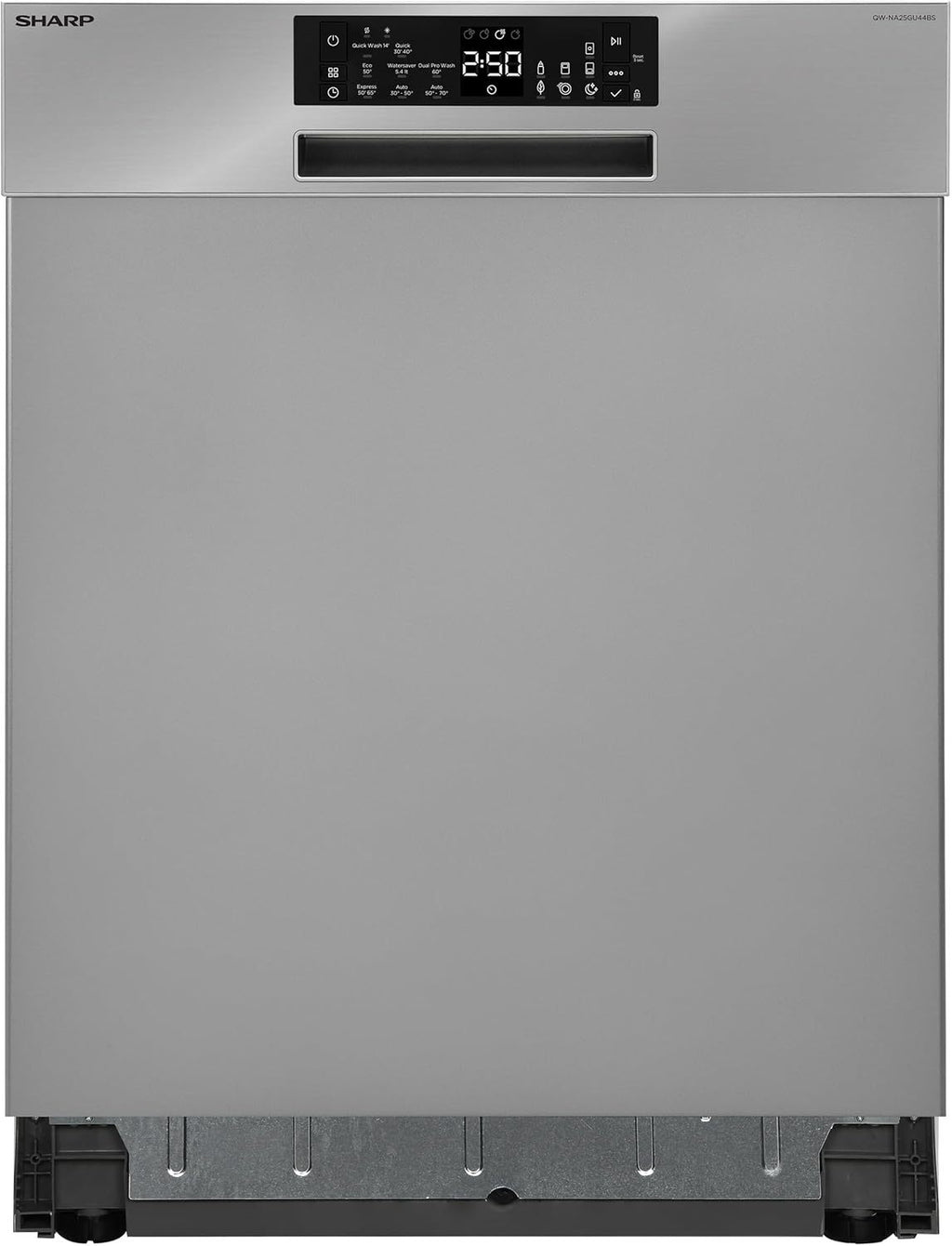 Sharp Unterbau-Geschirrspüler | Spülmaschine 60 cm | 14 Maßgedecke | 8 Programme | AquaStop | Auto-Door | Inverter Motor | AquaGlide + WaterBlade | leise 44 dB | EEK B | QW-NA25GU44BS-DE