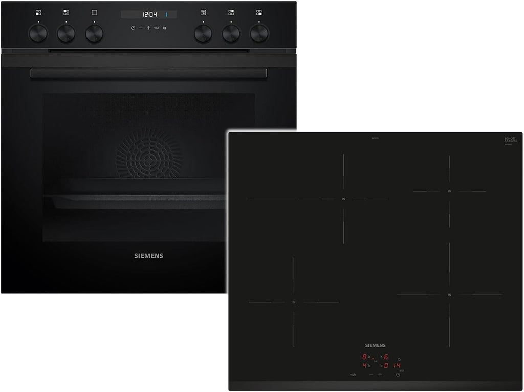 Siemens EQ522IA01, Einbauherd-Set, Bestehend aus HE517GBS4 Herd, 60 x 60 cm, 3D Heißluft, Selbstreinigung, Clip Auszug & EI645CFB6E Induktionskochfeld, Bräterzone, powerBoost, Edelstahl Rahmen