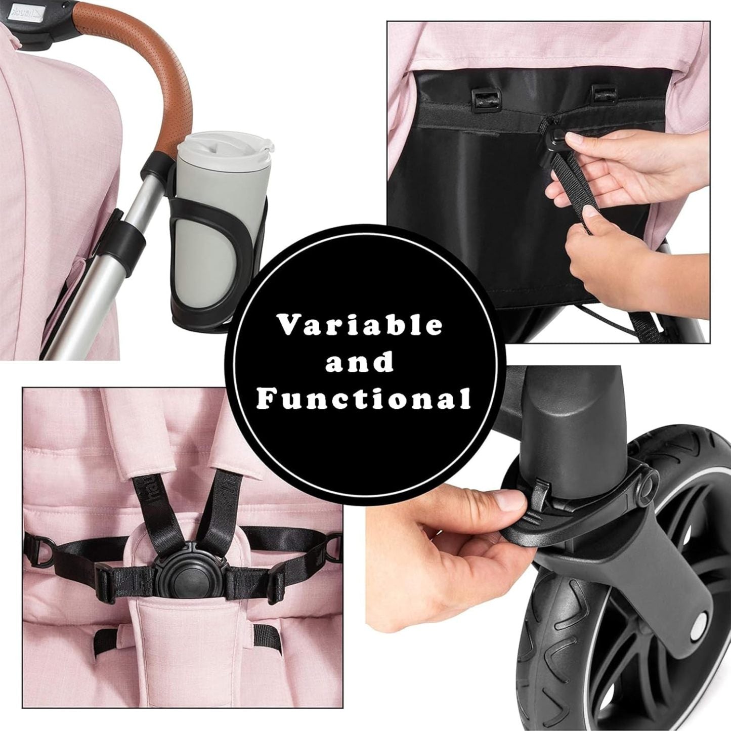 Hauck Uptown Kinderwagen Melange Rose – Kinderwagen für jedes Gelände, extra großer Sitz, flache Liegeposition, Gummiräder, Federung, kompakt und einfach zusammenklappbar, mit Regenschutz