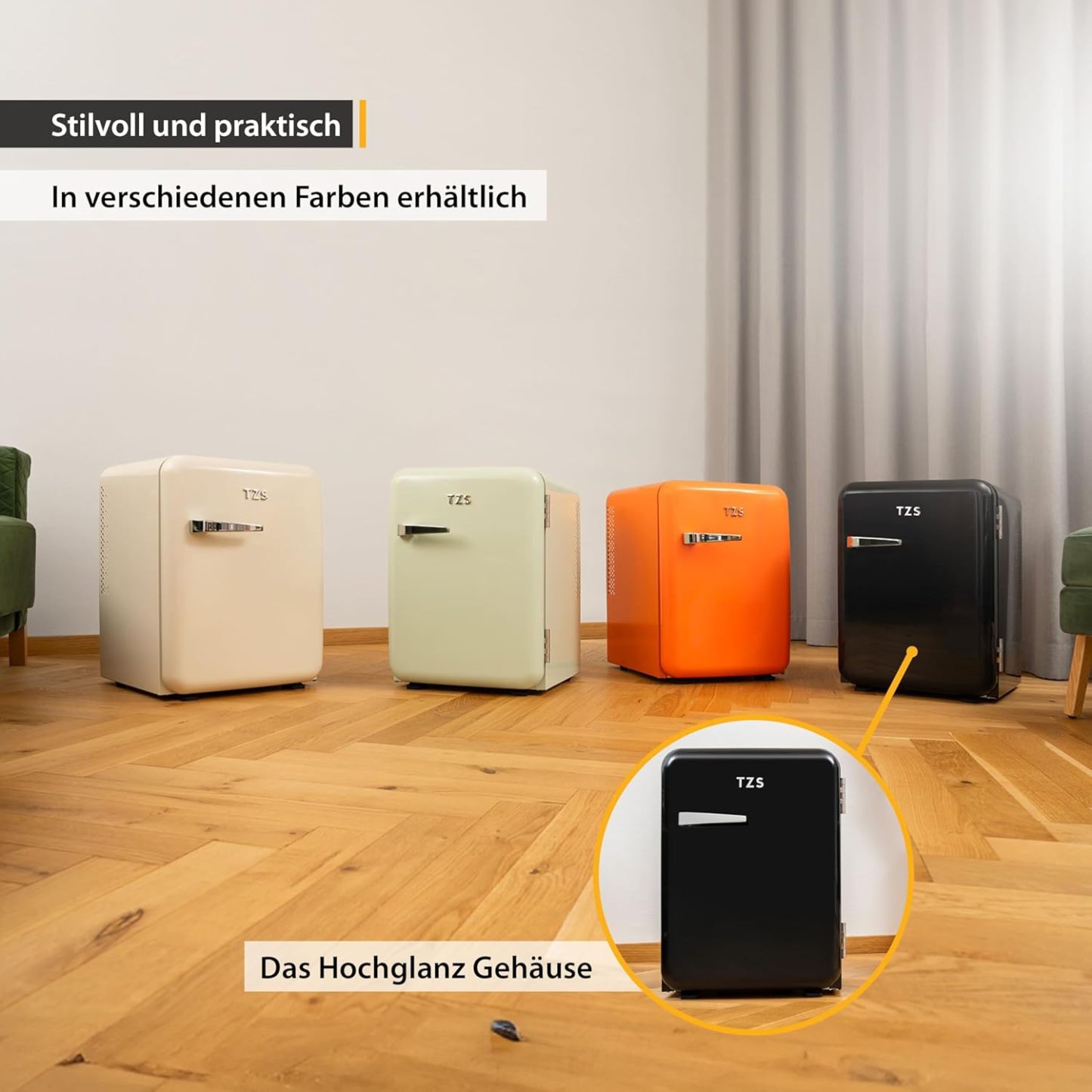 TZS First Austria lautloser Minikühlschrank | Retro Design | Einstellbare Kühlleistung | Türgriff |Thermoelektrisches Kühlsystem | 40L | creme