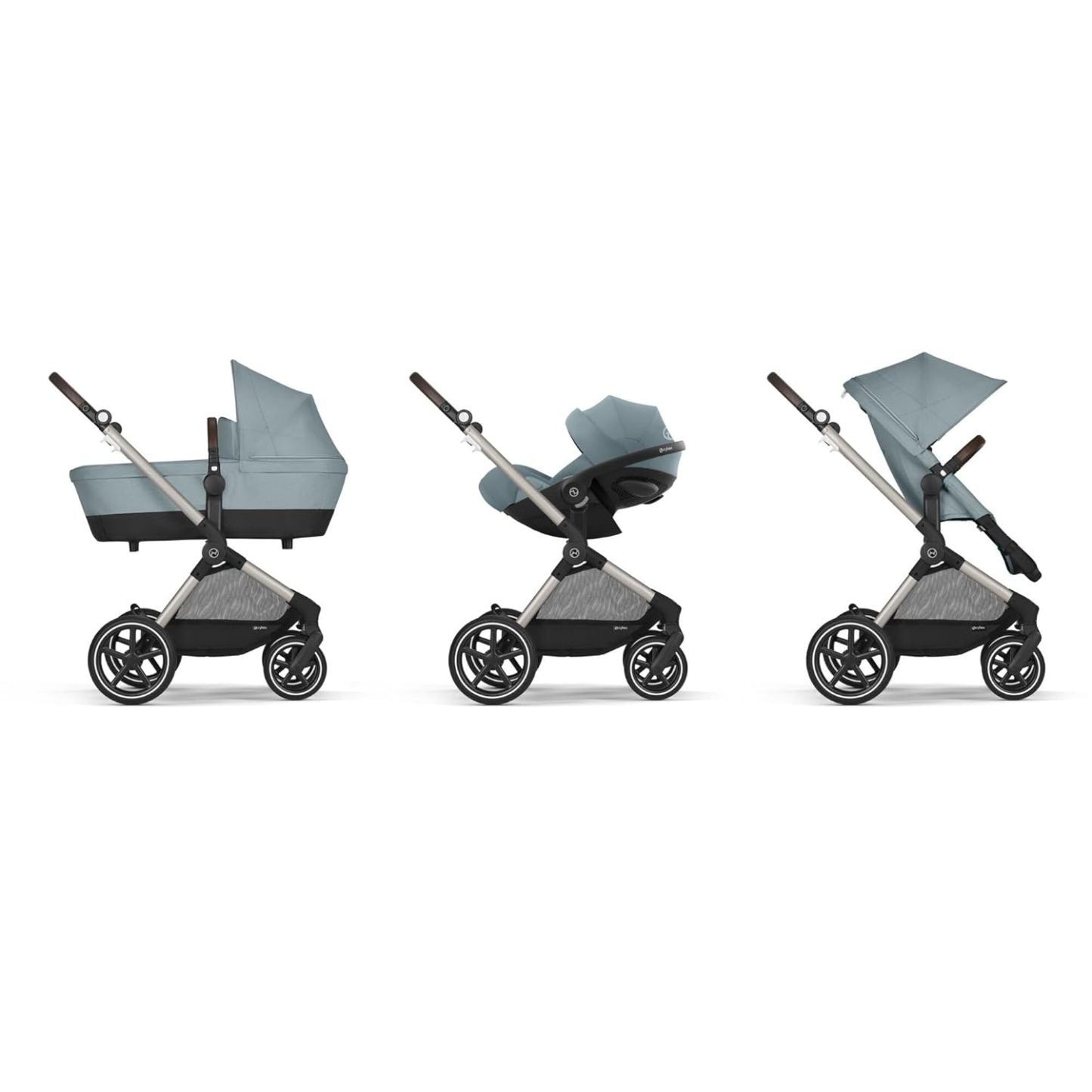 CYBEX Gold Kinderwagen EOS Lux 2-in-1 mit Babyschale Aton B2 i-Size und Babyschalen-Adapter, Reisesystem, Ab Geburt bis 22 kg (ca. 4 Jahre), Moon Black (Schwarz)