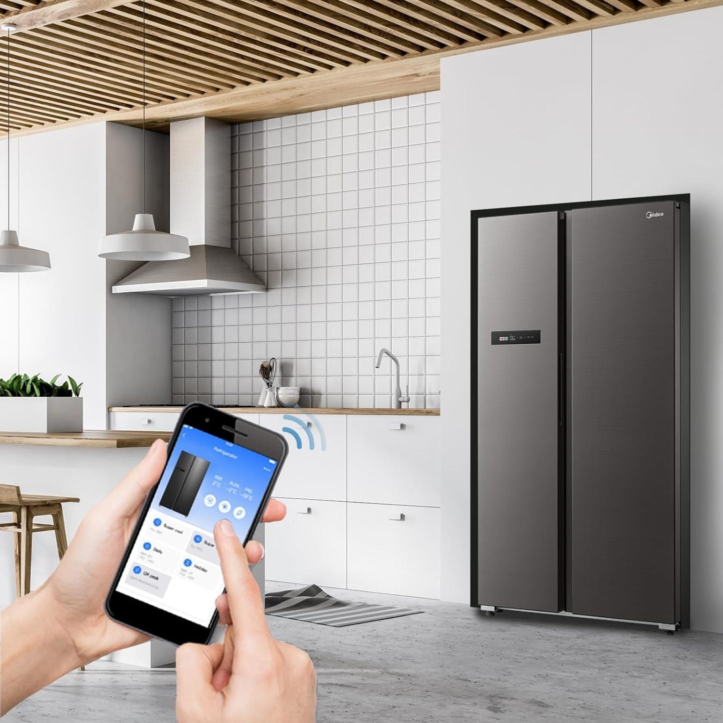 Midea KS-DDX 6.32 WT Side-by-Side Kühl-/Gefrierkombination/ 178,8 cm Hhe/ 254 kWh/Jahr/No Frost/Dual Inverter Compressor/mit 3in1 Wasser-/Eisspender und Wassertank, Dark Inox