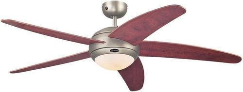 132 cm Deckenventilator Bendan 72220 mit Einzelleuchte und fünf Flügeln, Ausführung in seidenmattem Chrom mit Opalmilchglas
