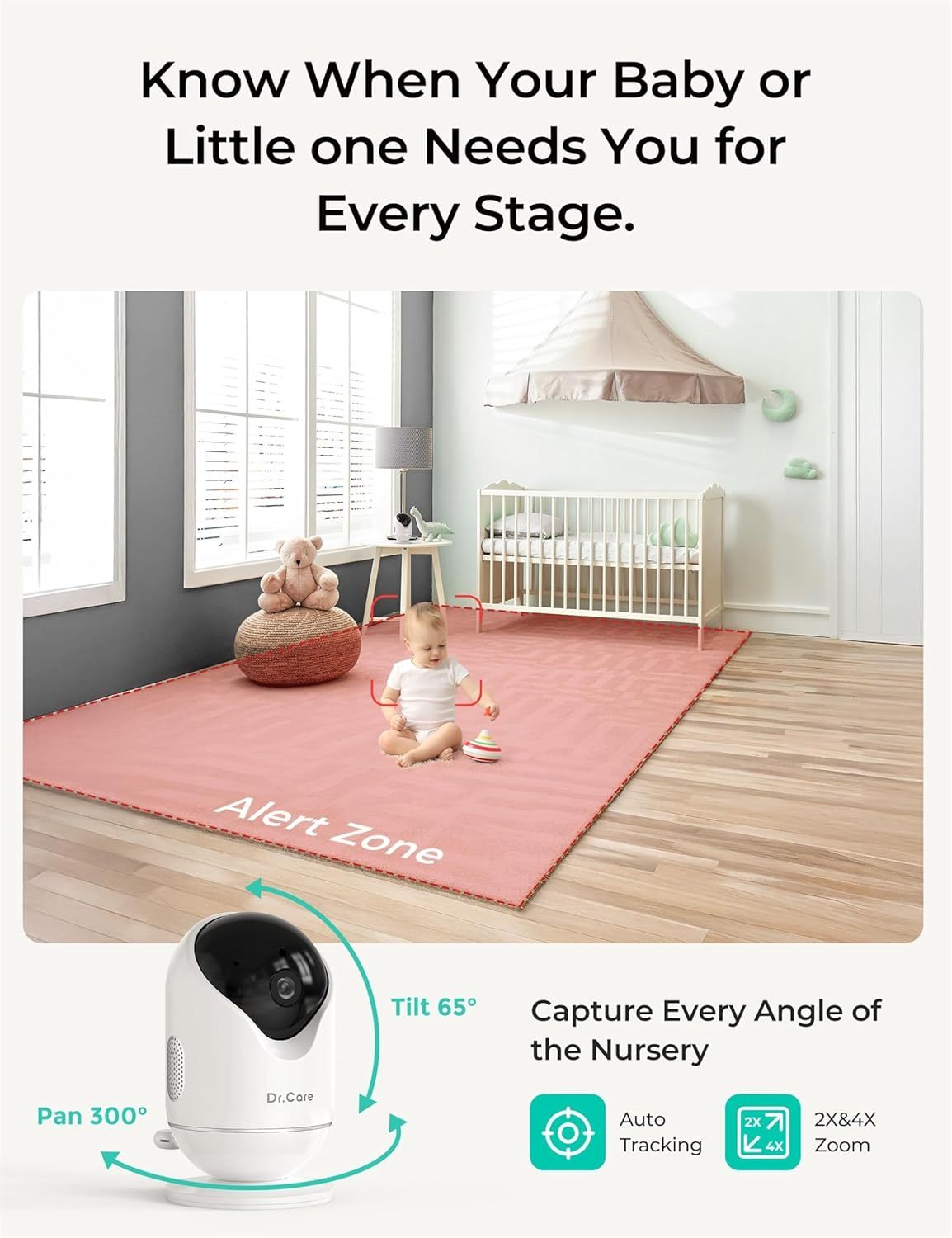 Dr.Care VistaView Smart WLAN Babyphone mit 2 Kameras, 5” 1080P HD, 2K Kamera, App-Steuerung, Bewegungs- & Weinen-Alarm, Nachtsicht, 5000mAh, Zwei-Wege-Audio, 390m Reichweite