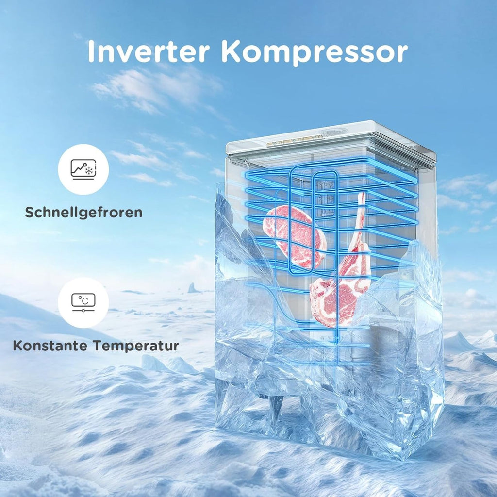 Comfee RCC100WH2(E) Gefriertruhe/169 kWh/Jahr/85cm hoch/99L/38dB/Geringe Lautstärke/Hoch effizientesD-förmigesRohr/Geeignet für verschiedene Einsatzszenarien/Einstellbarer Temperaturregler/Weiß