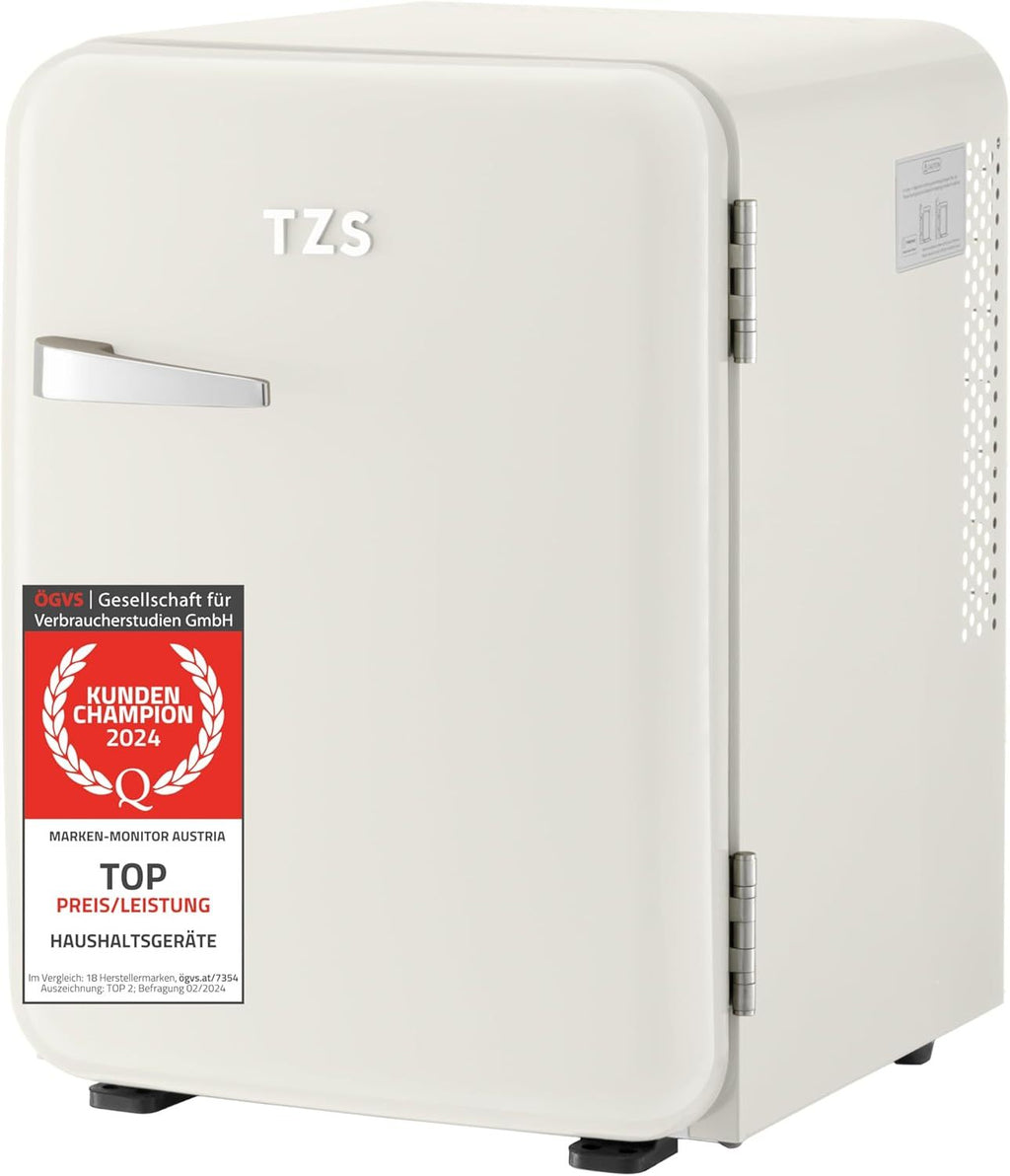 TZS First Austria lautloser Minikühlschrank | Retro Design | Einstellbare Kühlleistung | Türgriff |Thermoelektrisches Kühlsystem | 40L | creme